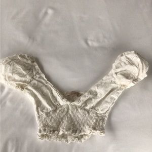 Beige Botany Puff Sleeve Crop Top